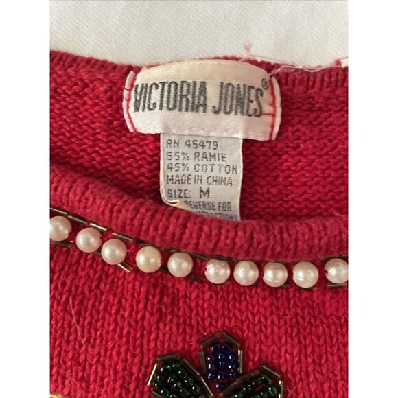 Vintage Victoria Jones Red Beaded Sweater Medium - Picture 12 of 12